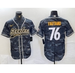 Men's Pittsburgh Steelers #76 Troy Fautanu Grey Camo With Patch Cool Base Stitched Baseball Jersey