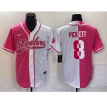 Men's Pittsburgh Steelers #8 Kenny Pickett Pink White Two Tone With Patch Cool Base Stitched Baseball Jersey
