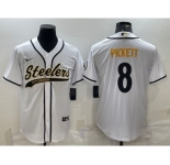 Men's Pittsburgh Steelers #8 Kenny Pickett White With Patch Cool Base Stitched Baseball Jersey