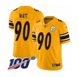 Men's Pittsburgh Steelers #90 T. J. Watt Limited Gold Inverted Legend 100th Season Football Jersey