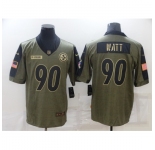 Men's Pittsburgh Steelers #90 T. J. Watt Nike Olive 2021 Salute To Service Limited Player Jersey