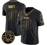 Men's Pittsburgh Steelers #90 T.J. Watt Black Gold F.U.S.E. DMR Patch Vapor Limited Football Stitched Jersey