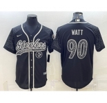 Men's Pittsburgh Steelers #90 TJ Watt Black Reflective With Patch Cool Base Stitched Baseball Jersey