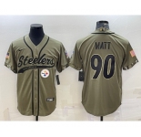 Men's Pittsburgh Steelers #90 TJ Watt Olive 2022 Salute to Service Cool Base Stitched Baseball Jersey