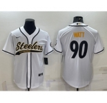 Men's Pittsburgh Steelers #90 TJ Watt White With Patch Cool Base Stitched Baseball Jersey