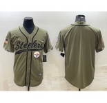 Men's Pittsburgh Steelers Blank Olive Salute to Service Cool Base Stitched Baseball Jersey