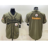 Men's Pittsburgh Steelers Blank Olive Salute to Service Team Big Logo Cool Base Stitched Baseball Jersey