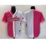 Men's Pittsburgh Steelers Blank Pink White Two Tone With Patch Cool Base Stitched Baseball Jersey