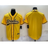 Men's Pittsburgh Steelers Blank Yellow With Patch Cool Base Stitched Baseball Jersey