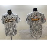 Men's Pittsburgh Steelers Team Logo 2024 Arctic Camo Salute to Service Stitched Baseball Jerseys