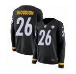 Women's Nike Pittsburgh Steelers #26 Rod Woodson Limited Black Therma Long Sleeve NFL Jersey