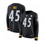 Women's Nike Pittsburgh Steelers #45 Roosevelt Nix Limited Black Therma Long Sleeve NFL Jersey
