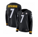 Women's Nike Pittsburgh Steelers #7 Ben Roethlisberger Limited Black Therma Long Sleeve NFL Jersey