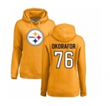 Women's Nike Pittsburgh Steelers #76 Chukwuma Okorafor Gold Name & Number Logo Pullover Hoodie