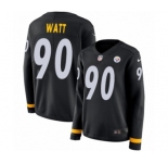 Women's Nike Pittsburgh Steelers #90 T. J. Watt Limited Black Therma Long Sleeve NFL Jersey