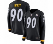 Women's Nike Pittsburgh Steelers #90 T. J. Watt Limited Black Therma Long Sleeve NFL Jersey