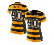 Women's Nike Pittsburgh Steelers #90 T. J. Watt Limited Yellow Black Alternate 80TH Anniversary Throwback NFL Jersey