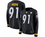 Women's Nike Pittsburgh Steelers #91 Kevin Greene Limited Black Therma Long Sleeve NFL Jersey