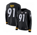 Women's Nike Pittsburgh Steelers #91 Stephon Tuitt Limited Black Therma Long Sleeve NFL Jersey