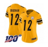 Women's Pittsburgh Steelers #12 Terry Bradshaw Limited Gold Inverted Legend 100th Season Football Jersey