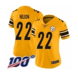 Women's Pittsburgh Steelers #22 Steven Nelson Limited Gold Inverted Legend 100th Season Football Jersey