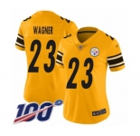 Women's Pittsburgh Steelers #23 Mike Wagner Limited Gold Inverted Legend 100th Season Football Jersey