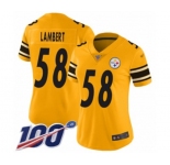 Women's Pittsburgh Steelers #58 Jack Lambert Limited Gold Inverted Legend 100th Season Football Jersey