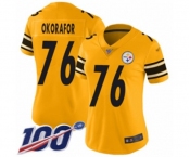 Women's Pittsburgh Steelers #76 Chukwuma Okorafor Limited Gold Inverted Legend 100th Season Football Jersey
