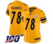 Women's Pittsburgh Steelers #78 Alejandro Villanueva Limited Gold Inverted Legend 100th Season Football Jersey