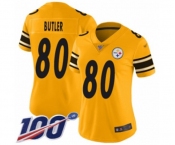 Women's Pittsburgh Steelers #80 Jack Butler Limited Gold Inverted Legend 100th Season Football Jersey