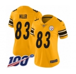 Women's Pittsburgh Steelers #83 Heath Miller Limited Gold Inverted Legend 100th Season Football Jersey