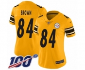 Women's Pittsburgh Steelers #84 Antonio Brown Limited Gold Inverted Legend 100th Season Football Jersey