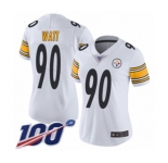Women's Pittsburgh Steelers #90 T. J. Watt White Vapor Untouchable Limited Player 100th Season Football Jersey