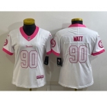 Women's Pittsburgh Steelers #90 TJ Watt White Pink Vapor Untouchaable Limited Stitched Jersey