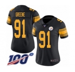 Women's Pittsburgh Steelers #91 Kevin Greene Limited Black Rush Vapor Untouchable 100th Season Football Jersey