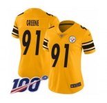 Women's Pittsburgh Steelers #91 Kevin Greene Limited Gold Inverted Legend 100th Season Football Jersey