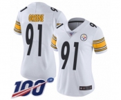 Women's Pittsburgh Steelers #91 Kevin Greene White Vapor Untouchable Limited Player 100th Season Football Jersey