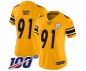 Women's Pittsburgh Steelers #91 Stephon Tuitt Limited Gold Inverted Legend 100th Season Football Jersey