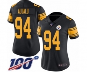Women's Pittsburgh Steelers #94 Tyson Alualu Limited Black Rush Vapor Untouchable 100th Season Football Jersey