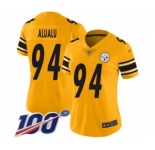Women's Pittsburgh Steelers #94 Tyson Alualu Limited Gold Inverted Legend 100th Season Football Jersey