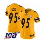 Women's Pittsburgh Steelers #95 Greg Lloyd Limited Gold Inverted Legend 100th Season Football Jersey
