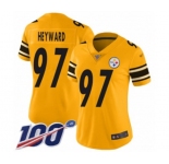 Women's Pittsburgh Steelers #97 Cameron Heyward Limited Gold Inverted Legend 100th Season Football Jersey