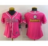 Women's Pittsburgh Steelers Pink Team Big Logo With Patch Cool Base Stitched Baseball Jersey