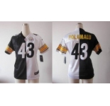 nike women nfl jerseys pittsburgh steelers #43 polamalu white-black[Elite split]