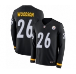 Youth Nike Pittsburgh Steelers #26 Rod Woodson Limited Black Therma Long Sleeve NFL Jersey