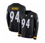Youth Nike Pittsburgh Steelers #94 Tyson Alualu Limited Black Therma Long Sleeve NFL Jersey