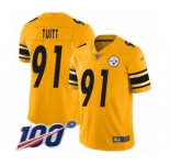 Youth Pittsburgh Steelers #91 Stephon Tuitt Limited Gold Inverted Legend 100th Season Football Jersey