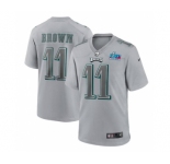 Men's Philadelphia Eagles #11 A.J. Brown Gray Super Bowl LVII Patch Atmosphere Fashion Stitched Game Jersey