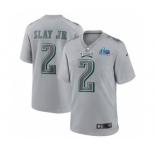 Men's Philadelphia Eagles #2 Darius Slay Jr. Gray Super Bowl LVII Patch Atmosphere Fashion Stitched Game Jersey