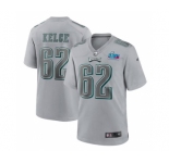 Men's Philadelphia Eagles #62 Jason Kelce Gray Super Bowl LVII Patch Atmosphere Fashion Stitched Game Jersey